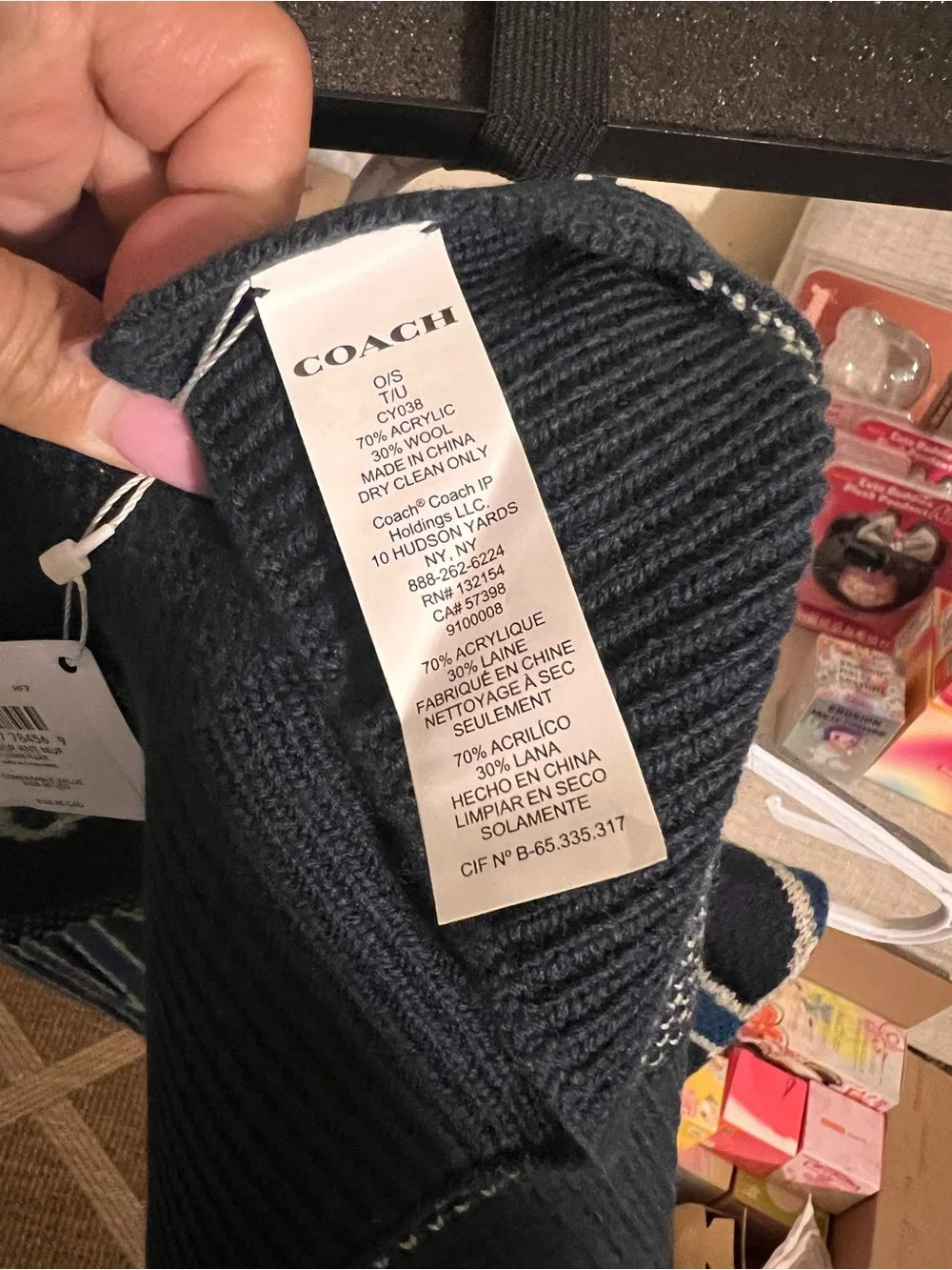 Coach Men’s Navy Blue Knit Scarf with Light Blue Script